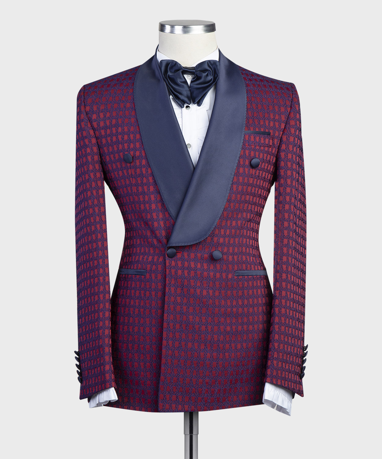 Checked Tuxedo Maroon Violet blue Suit