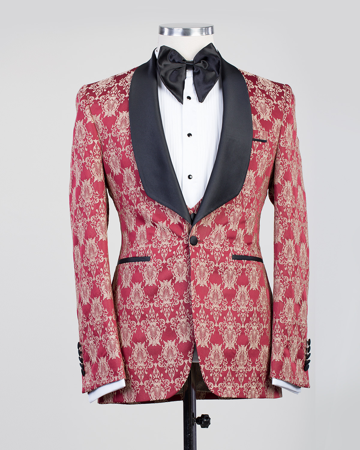 Tuxedo burgundy red patterned suit - Image 2