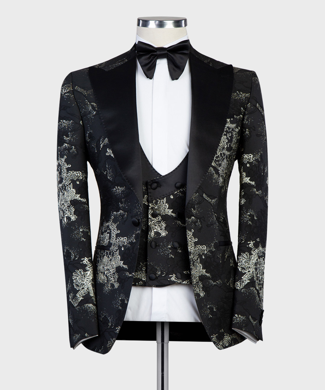 Tuxedo night blue suit with gold patterns