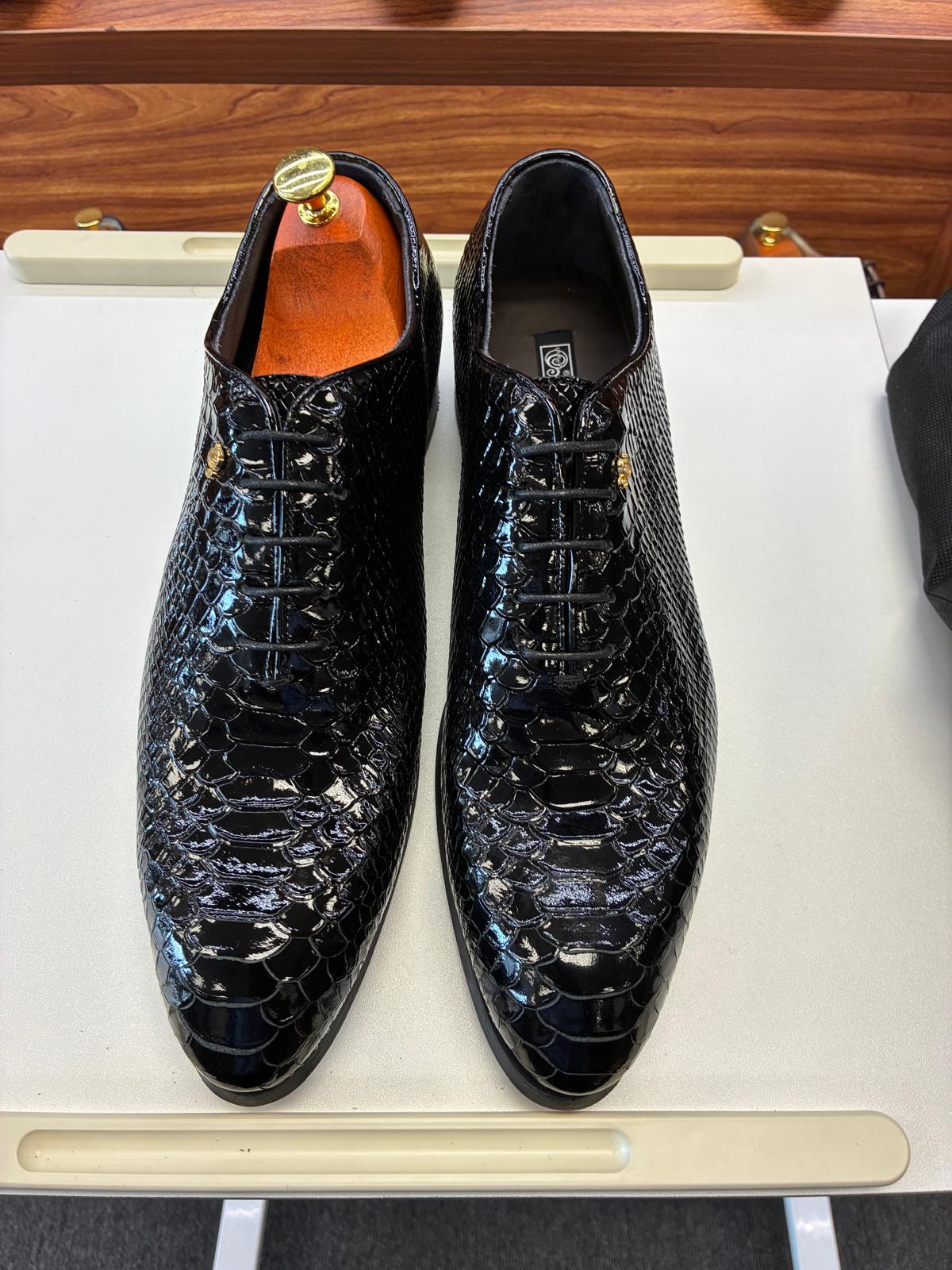 Andrea Nobile Black Python Gloss – Luxury Formal Shoes