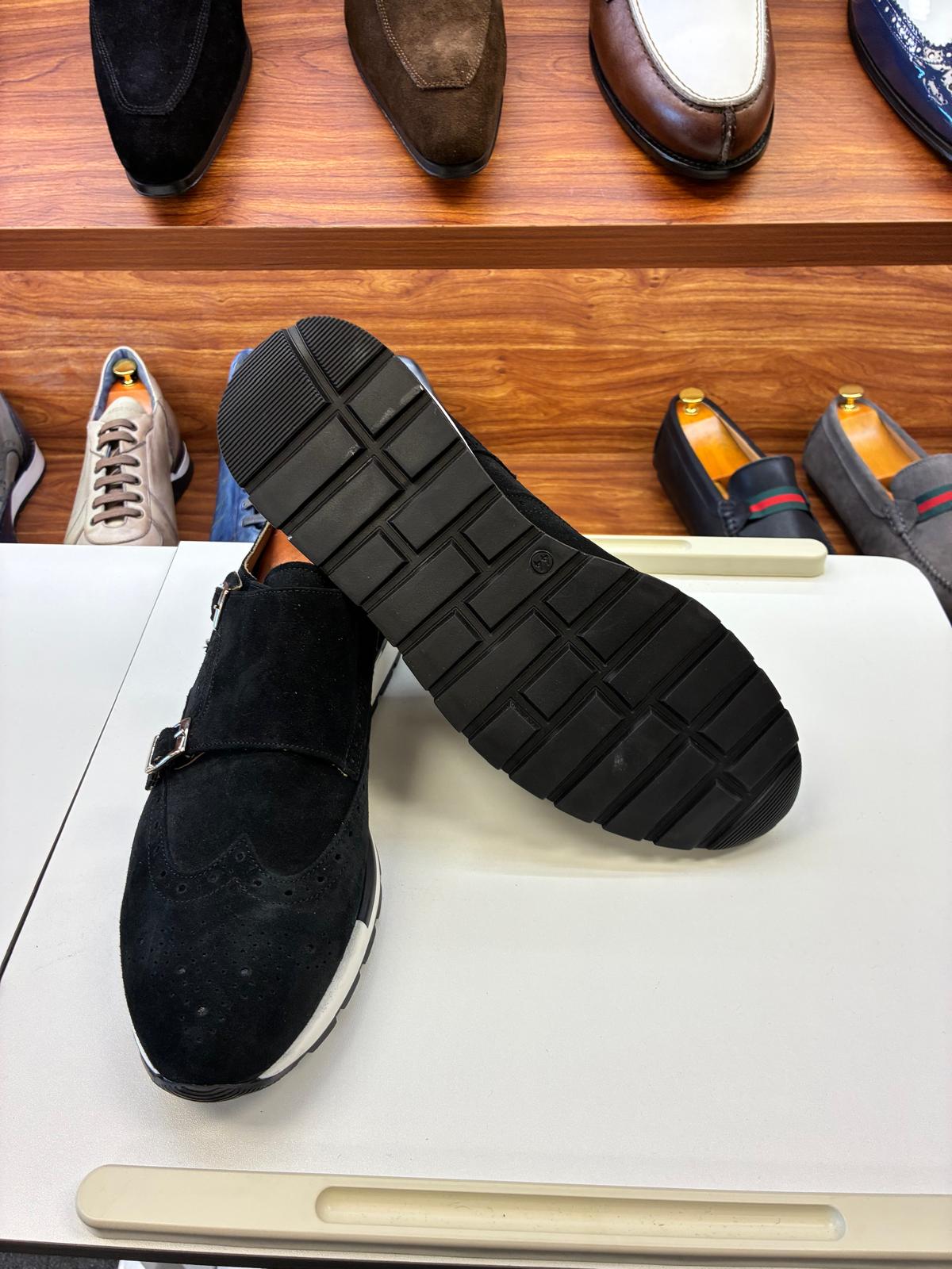 Urban Monk Suede Double Strap Sneaker – Black - Image 5