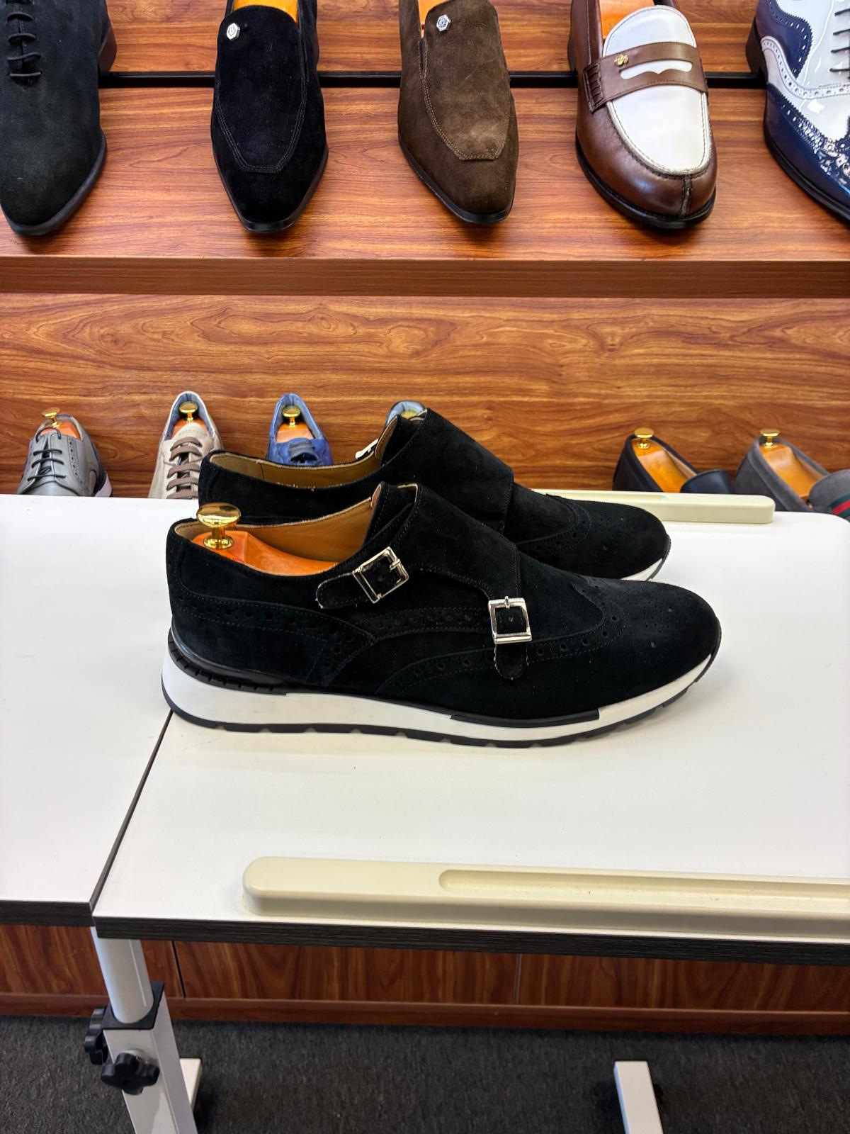 Urban Monk Suede Double Strap Sneaker – Black - Image 4