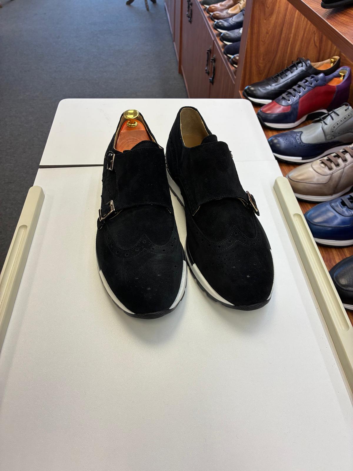 Urban Monk Suede Double Strap Sneaker – Black - Image 3