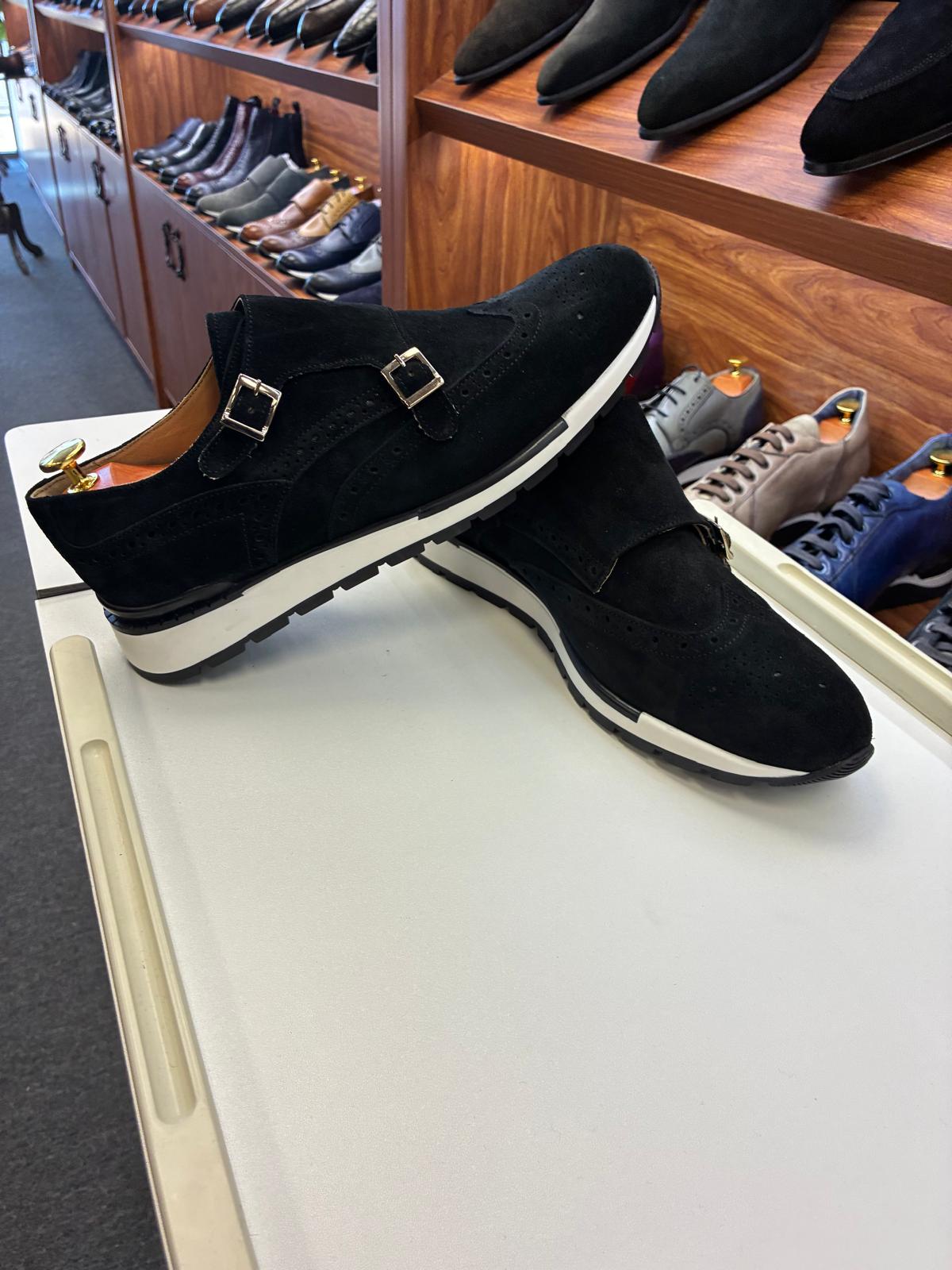 Urban Monk Suede Double Strap Sneaker – Black - Image 2