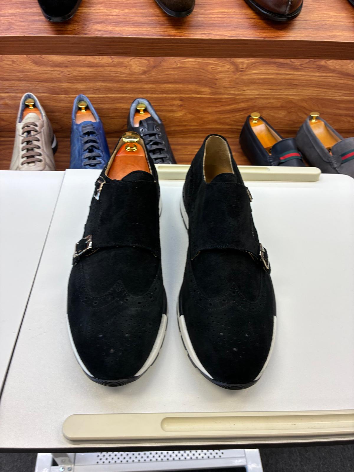 Urban Monk Suede Double Strap Sneaker – Black