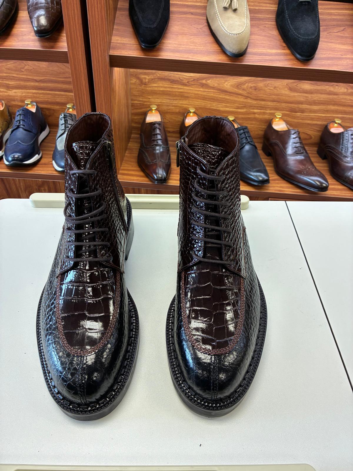 Noir Croc Ascot Boot