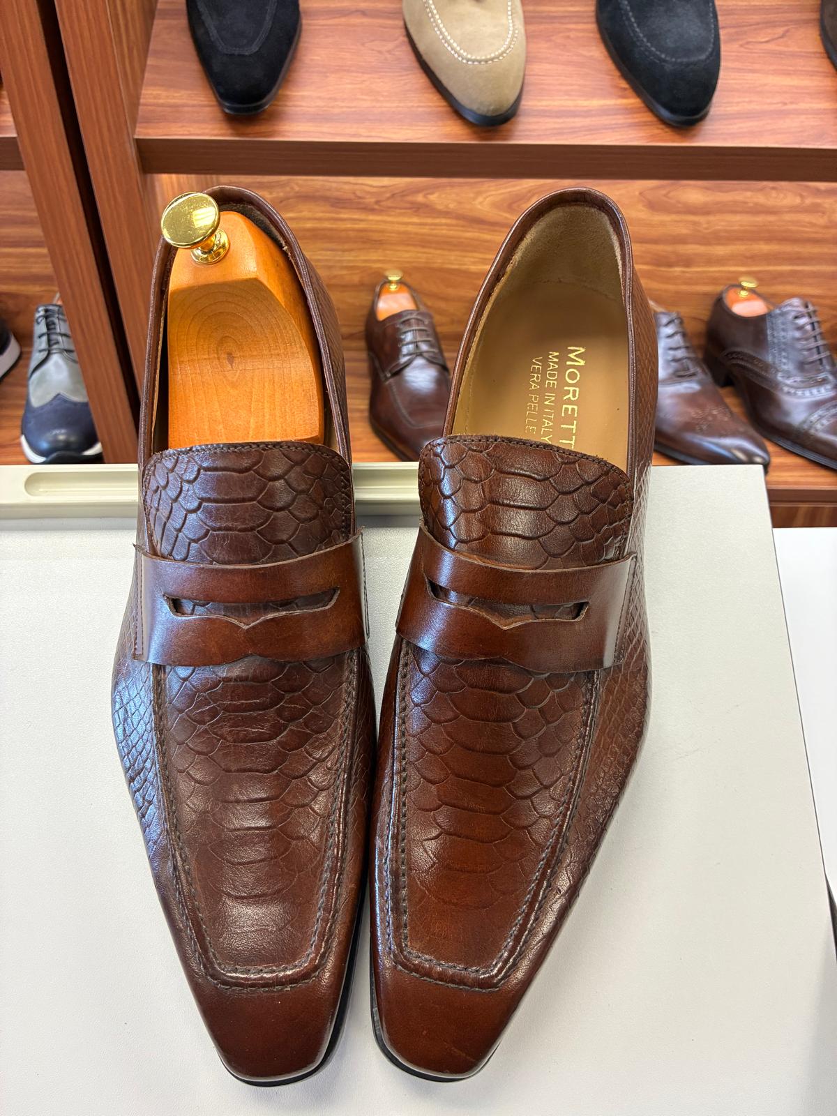 Cognac Scale Penny Loafers