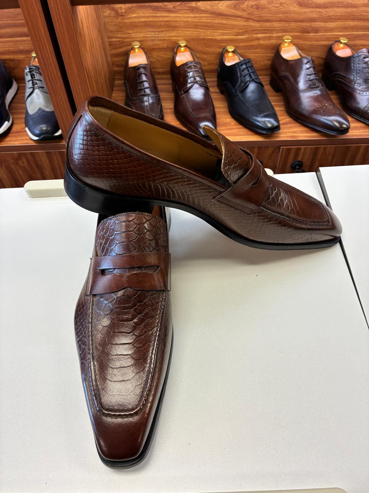 Cognac Scale Penny Loafers - Image 3