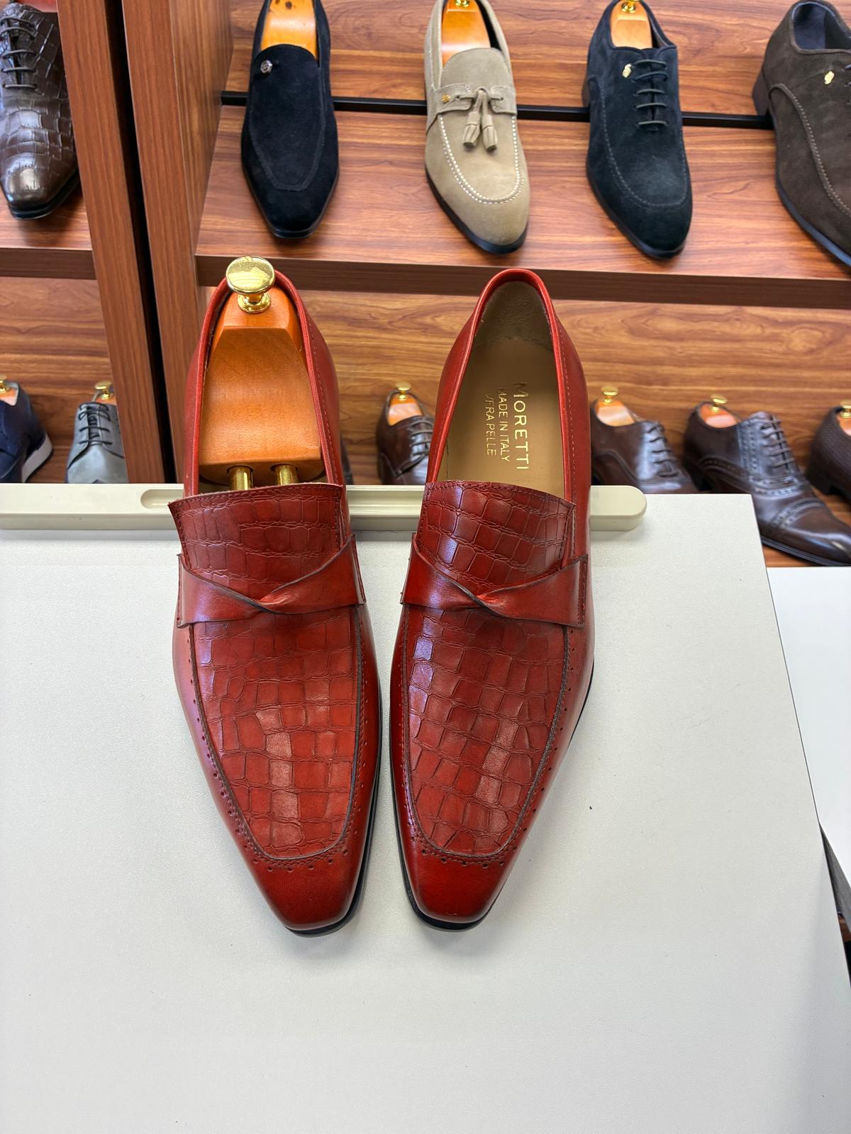 Regal Croc Leather Loafers – Chestnut Red - Image 5