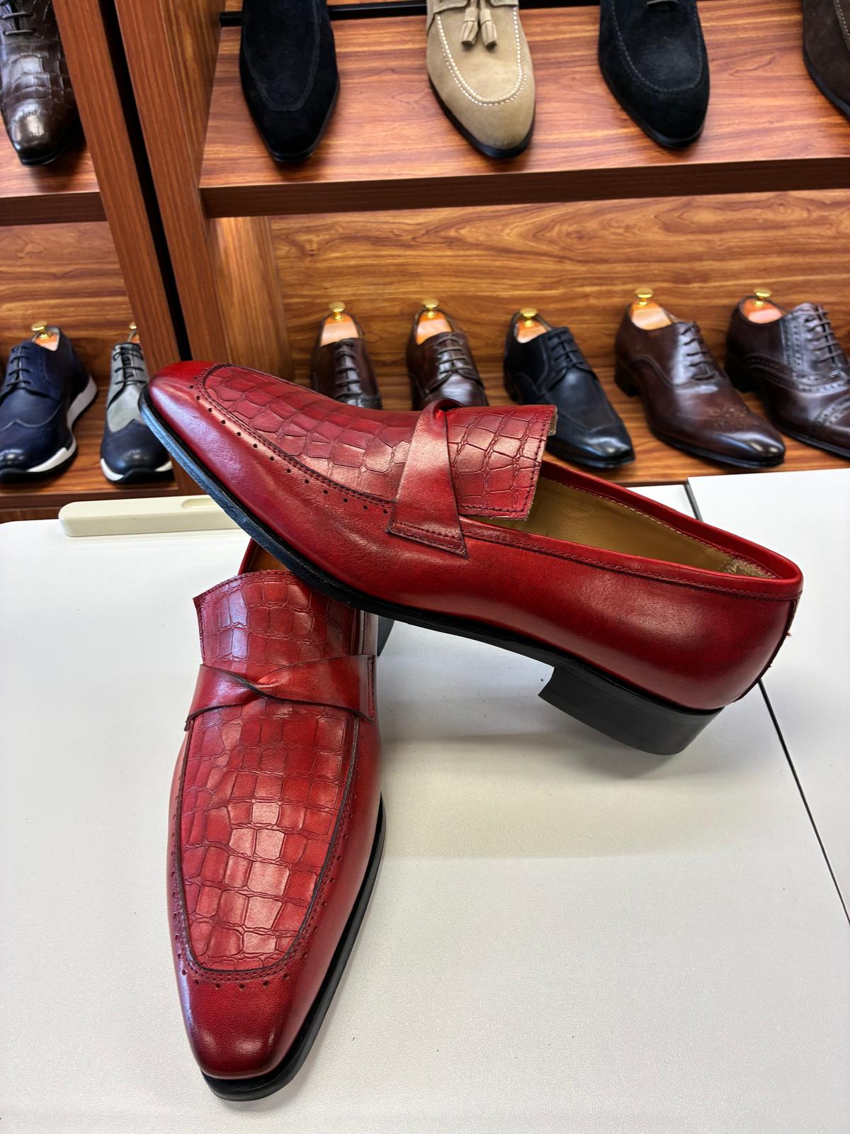 Regal Croc Leather Loafers – Chestnut Red - Image 2