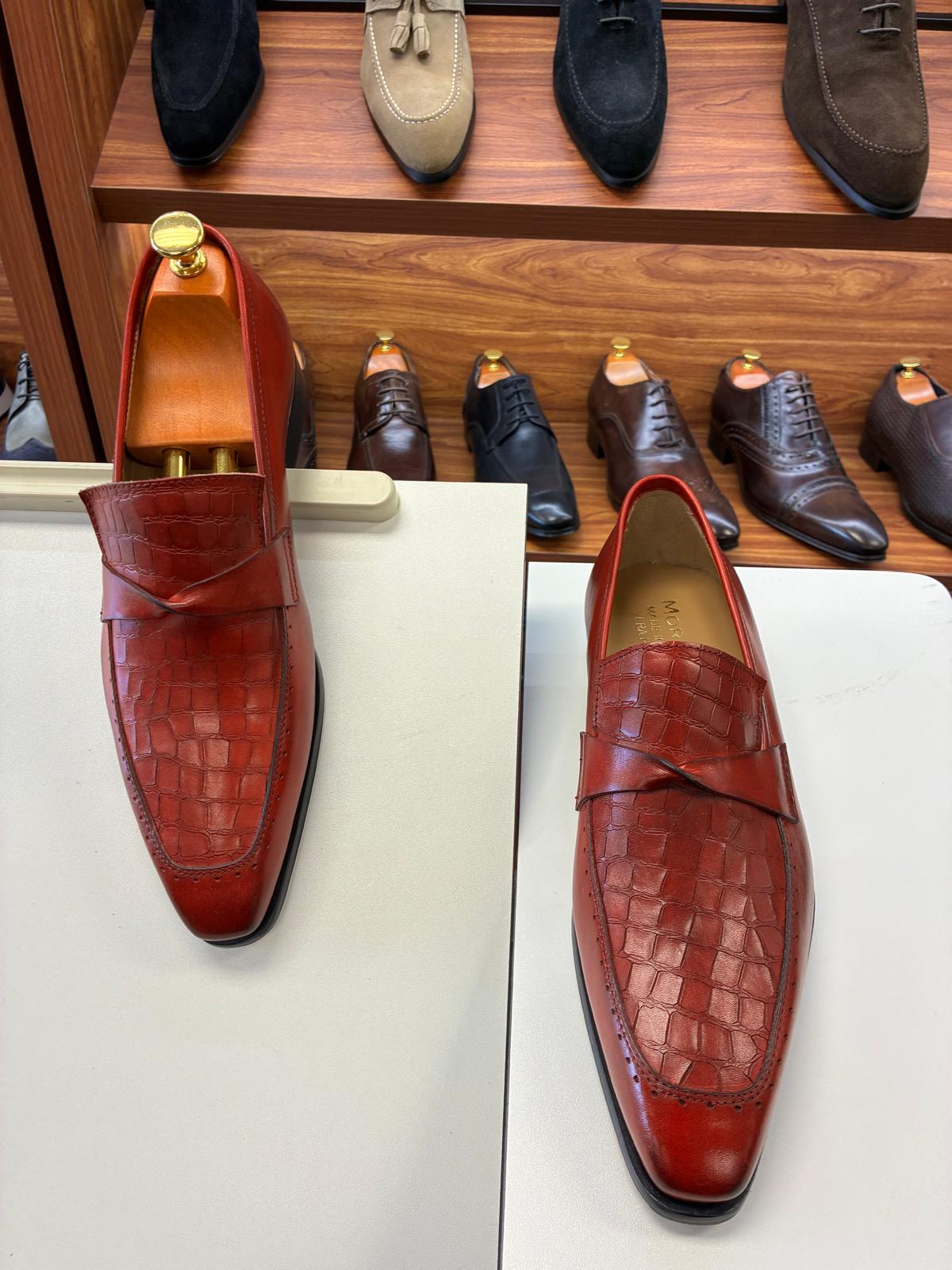 Crimson Croc Classic Loafers – Deep Red - Image 3