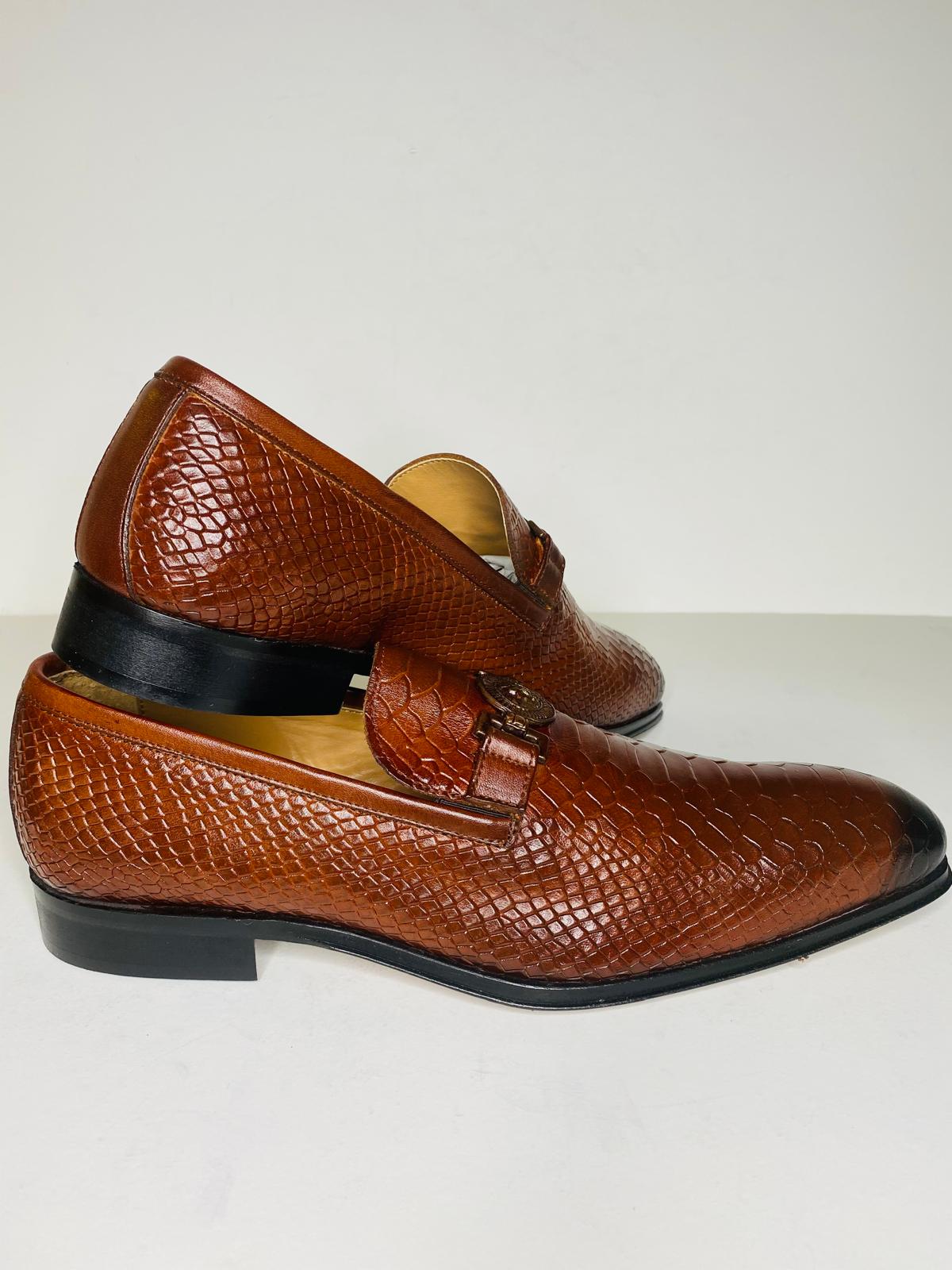 Premium Croc-Embossed Leather Loafers with Medallion Detail – Brown - Image 3