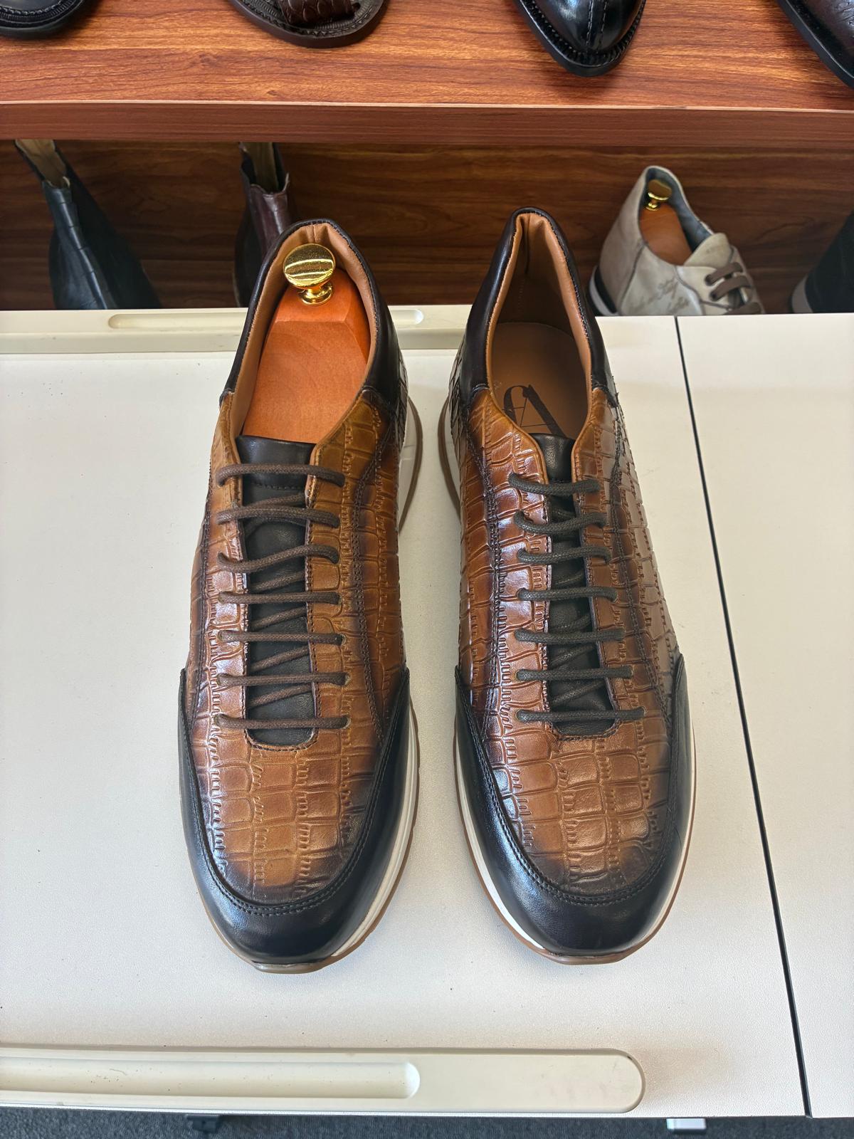 Croc-Embossed Leather Hybrid Dress Sneakers