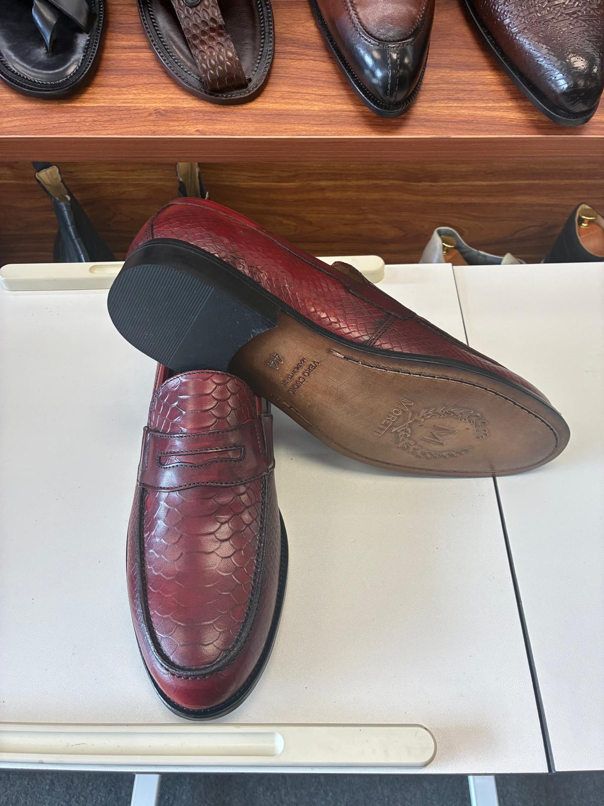 Burgundy Croc-Embossed Leather Penny Loafer - Image 3