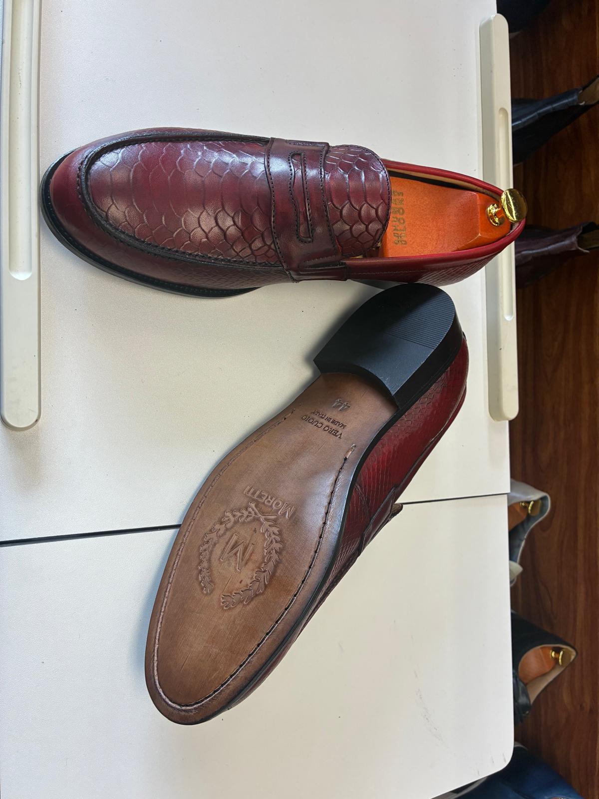 Burgundy Croc-Embossed Leather Penny Loafer - Image 2