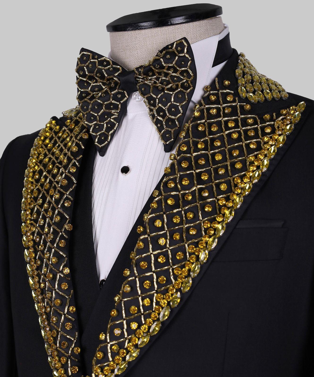 Royal Gold Embellished Tuxedo Jacket - Image 4