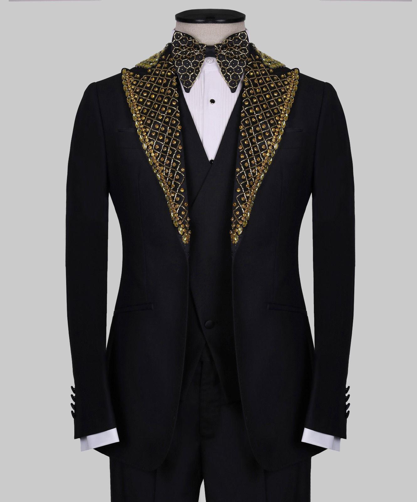 Royal Gold Embellished Tuxedo Jacket - Image 3