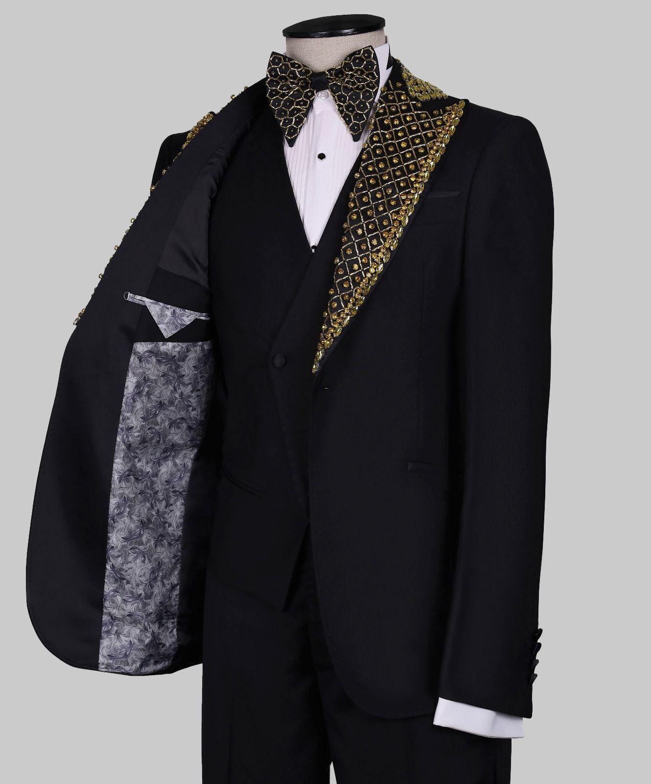 Royal Gold Embellished Tuxedo Jacket - Image 2