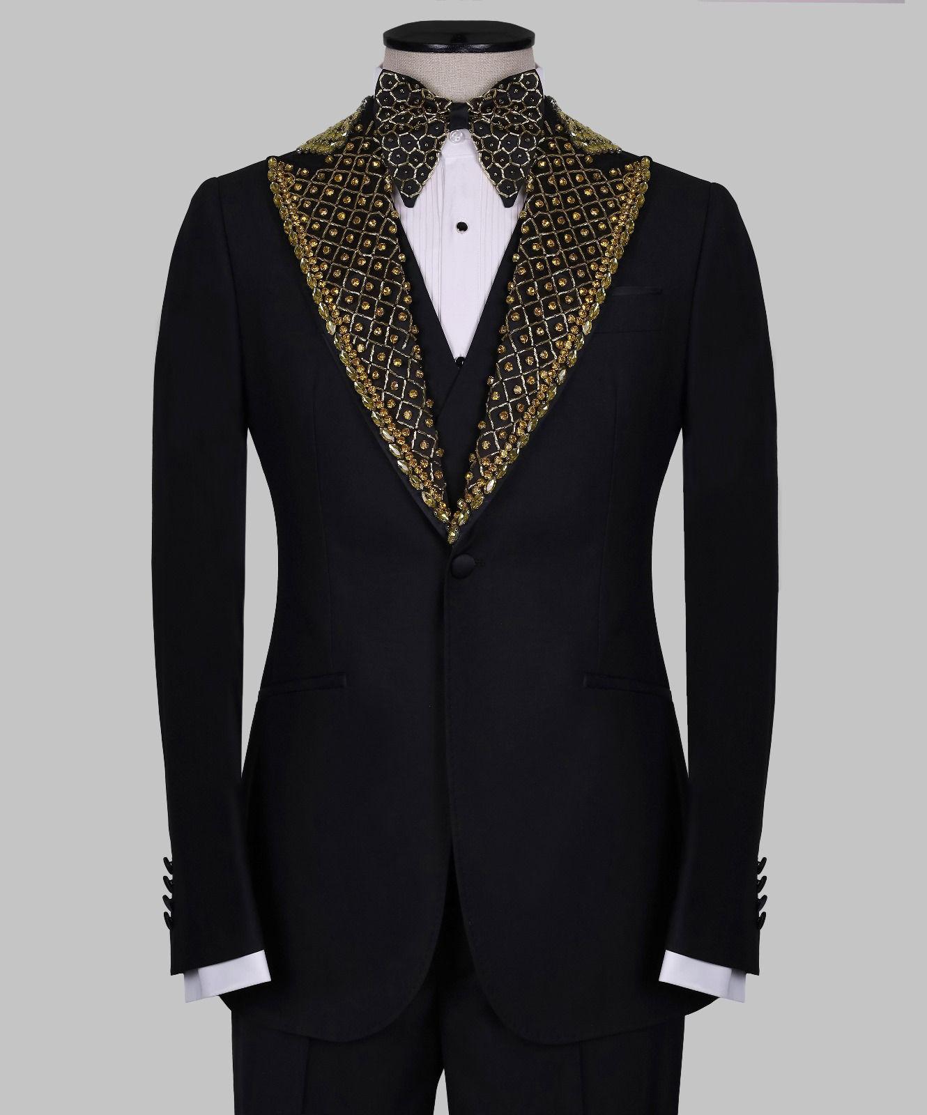 Royal Gold Embellished Tuxedo Jacket
